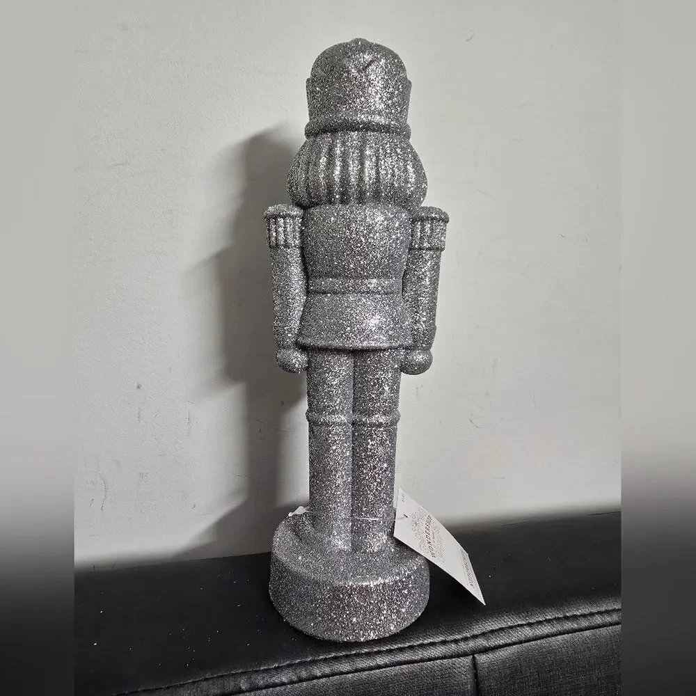 Set of 2 Silver Glittered Christmas Decorative Nutcrackers,  11.5 in H, New